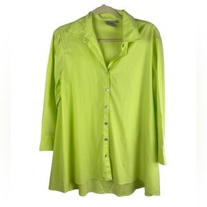 Finley crisp lime neon green button up shirt tunic cotton blnd sz XL made in USA